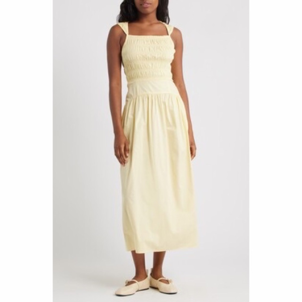 NWT Topshop Buttermilk Pale Yellow Smocked Poplin Midi Sundress
